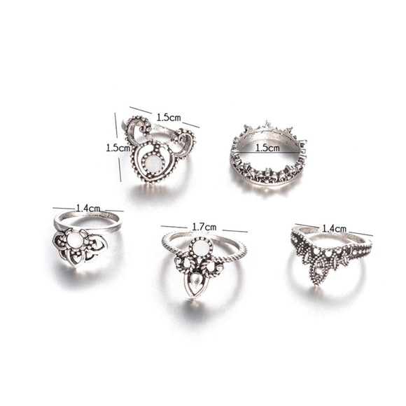 **KORDULA* 5-Pc Vintage Silver Gem Fashion Ring Set - Picture 5 of 5